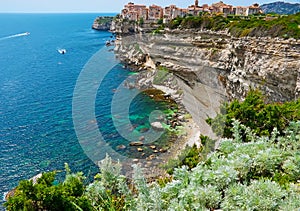 The limestone cliffs and Bonifacio upper town Ville Haute, Corsica, France