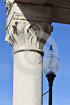 Limestone column and Courthouse in Granbury Texas