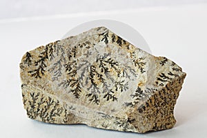 Limestone with crystallization mineral on white