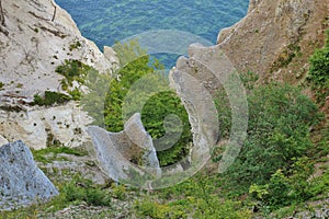 Limestone formation at Moens Klint. Cliff at the east coast of D