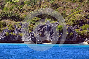 Limestone formations and coconut palms, Sawa-i-Lau Island, Fiji