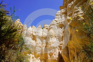 Limestone french high chimneys natural formation geologic landscape in Orgues Ille sur Tet Languedoc in France