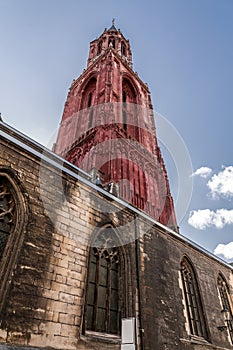 The limestone gothic tower of the Sint Janskerk in Maastricht