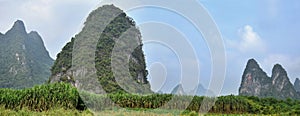 Limestone hills dotting the countryside of Yangshuo in Guangxi Autonomous Region of China.