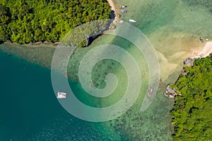 Limestone island on the sea kra bi Thailand aerial view