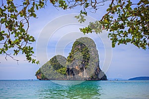 Limestone islands with beautiful blue sea at Railay beach, Krabi, Thailand