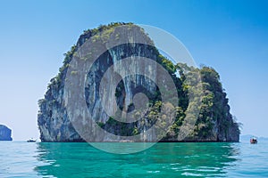 The limestone islands in the middle of the sea.