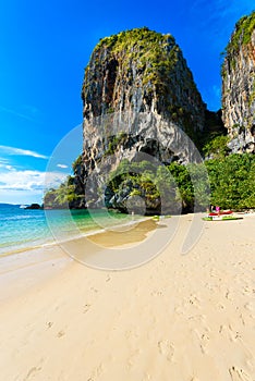 Limestone karst rocks at Ao Phra Nang Beach on Railay Peninsula, close to Ao Nang, Krabi province, Andaman Sea, Thailand