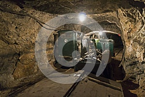 Limestone mine with train and locomotive