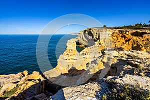 Limestone rock of Algar Seco, Carvoeiro, Algarve, Portugal