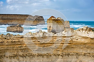 Limestone rock formations along the famous Great Ocean Road.