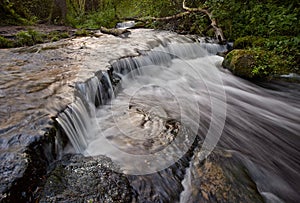 Limestone rock steps create a waterfall