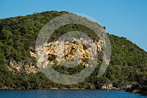 Limestone rock and trees lining Donnelly RIver, Western Australia