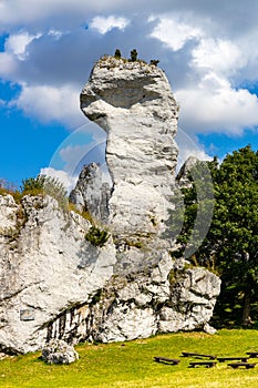 Limestone rocks surrounding medieval Ogrodzieniec Castle, in Podzamcze village in Silesia region of Poland