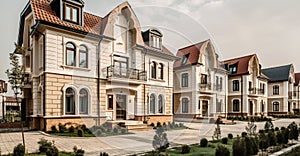 Limestone traditional private houses. Residential architecture exterior. Created with generative Ai