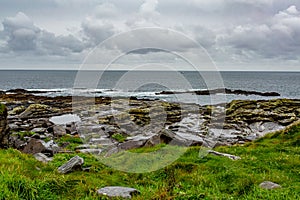 Limestone view on the coast along the coastal walk route from Doolin to the Cliffs of Moher