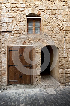 Limestone wall in ancient city Saida, Lebanon