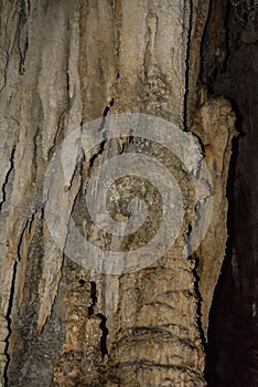 Limestone wall in a cave covered with dripstone ,Cheow Lan lake,Thailand