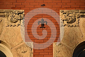 Limestone window surround details on an old building in Waxahachie Texas