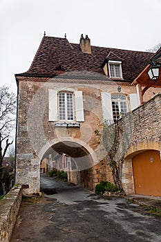 Limeuil, in the Dordogne-PÃ©rigord region in Aquitaine, France. Medieval village with typical houses perched on the hill