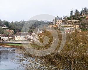 Limeuil, in the Dordogne-PÃ©rigord region in Aquitaine, France. Medieval village with typical houses perched on the hill,