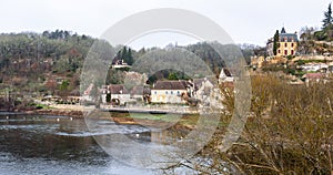 Limeuil, in the Dordogne-PÃ©rigord region in Aquitaine, France. Medieval village with typical houses perched on the hill,