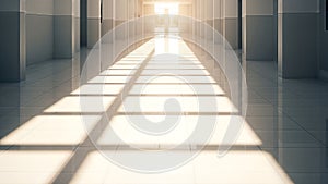 Bright Modern Office Corridor with Sunlight.