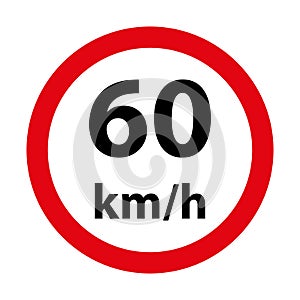 limit 60 km traffic sign on white