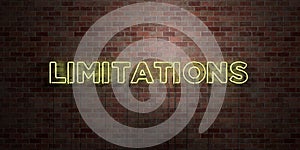 LIMITATIONS - fluorescent Neon tube Sign on brickwork - Front view - 3D rendered royalty free stock picture