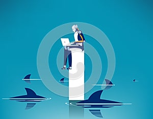 Limitations and risks of work. Concept business vector illustration, Challenge, Surrounded shark, Danger