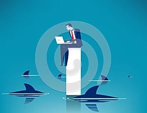 Limitations and risks of work. Concept business vector illustration, Challenge, Surrounded shark, Danger