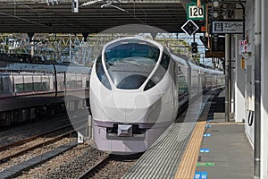 The limited express train Hitachi at Katsuta station