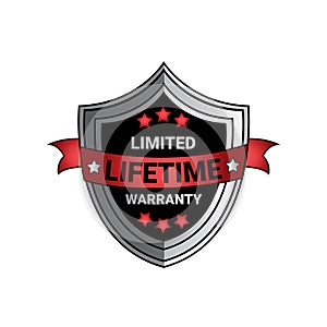 Limited Lifetime Warranty Sign Silver Shield Seal Isolated