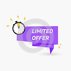 Limited offer icon with time countdown. Super promo label with alarm clock and word. Last offer banner for sale