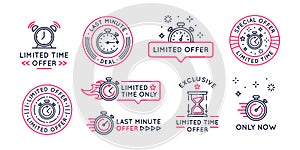 Limited Offer logos, stickers, buttons design. Last minute offer stickers template for social media