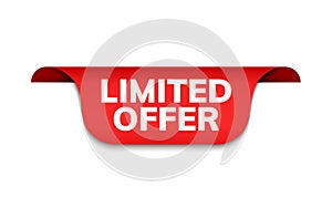 Limited offer ribbon vector banner. Red promotion label bew offer price tag label for advertising