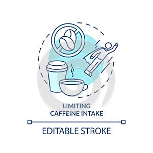 Limiting caffeine intake turquoise concept icon