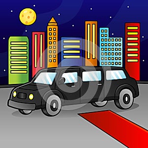 Limo Cartoon Colored Vehicle Illustration