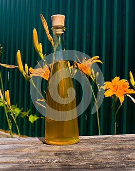 Limoncello in a glass bottle with a sealed lid