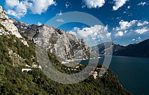 limone at garda lake with beautiful mountains and blue sky