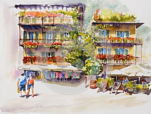 Limone sul Garda watercolors painted photo