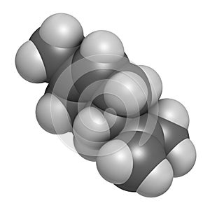 Limonene D-limonene citrus scent molecule. 3D rendering. Atoms are represented as spheres with conventional color coding: