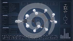 Limonene molecule with description on the computer screen, 3d rendering