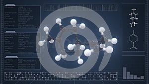 Limonene molecule with description on the computer screen, loopable 3d animation