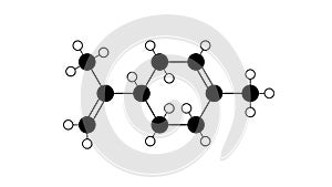 limonene molecule, structural chemical formula, ball-and-stick model, isolated image aliphatic hydrocarbon