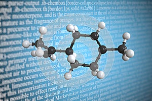 Limonene scientific molecular model, 3D rendering