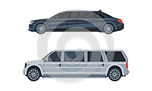 Limousine as Long Wheelbase Luxury Urban Transport Vector Set