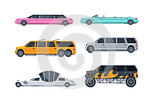 Limousine as Long Wheelbase Luxury Urban Transport Vector Set