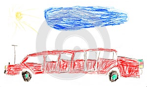 Limousine car original kid's drawing