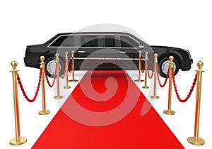 Limousine Car with a Red Carpet Isolated